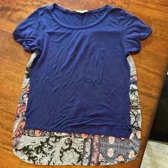 Honey Punch Stitch Fix Mix Material Knit Top Short Sleeve Navy Paisley Size S - Picture 2 of 7